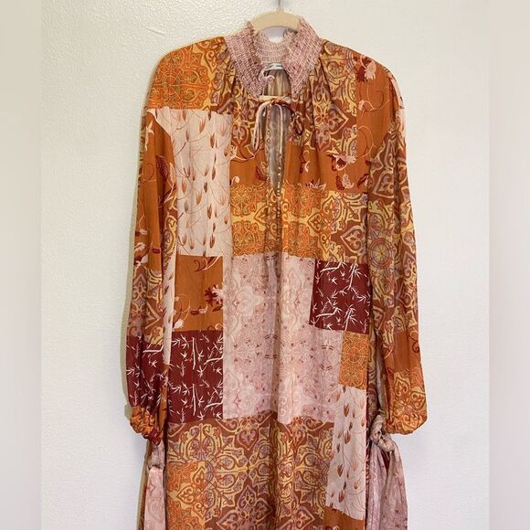 ZARA - Oversized Patchwork Kaftan Boho Dress Hippie Boho Midi - size S NWOT - Picture 9 of 10